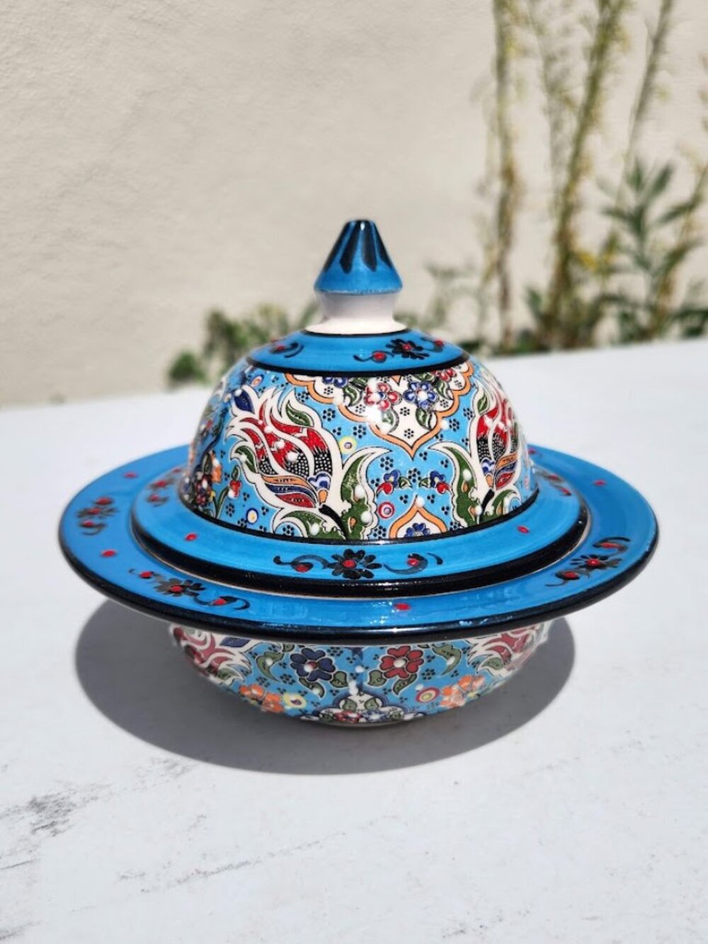 Hand-Painted Turkish Ceramic Lidded Candy Bowl Decor Sugar bowl Jewelry holder